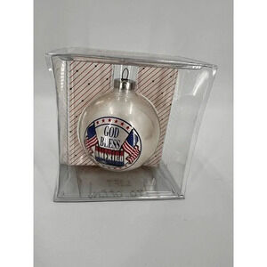 God Bless America White Glass Ball Christmas Ornament